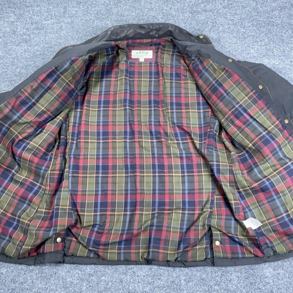 Orvis Barn Coat Womens Sz L Black Chore Jacket Flannel Lined Leather Collar 2MPO - Picture 12 of 16
